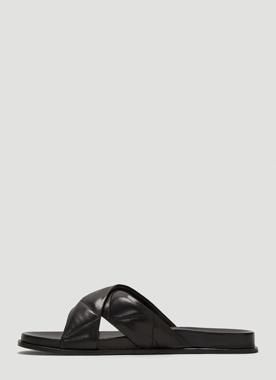 Shop Prada Logo Quilted Crossover Slides In Black