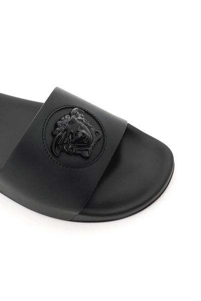 Shop Versace Medusa Head Detail Slides In Black