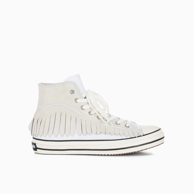 Shop Palm Angels Fringe High Vulcanized Sneakers In White