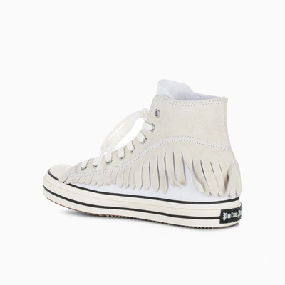 Shop Palm Angels Fringe High Vulcanized Sneakers In White