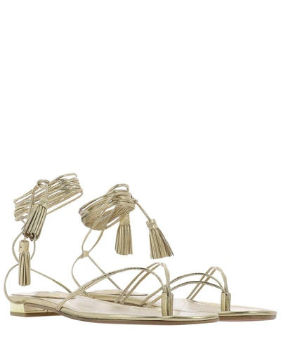 Shop Aquazzura Ankle Wrapped Strap Flat Sandals In Gold