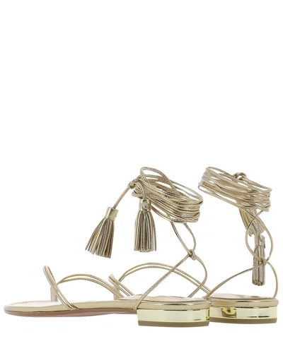 Shop Aquazzura Ankle Wrapped Strap Flat Sandals In Gold