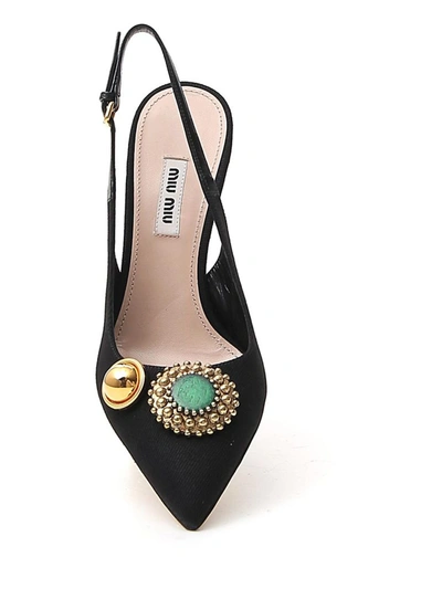 Shop Miu Miu Embellished Slingback Pumps In Black