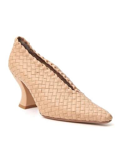 Shop Bottega Veneta Woven Almond Pumps In Beige