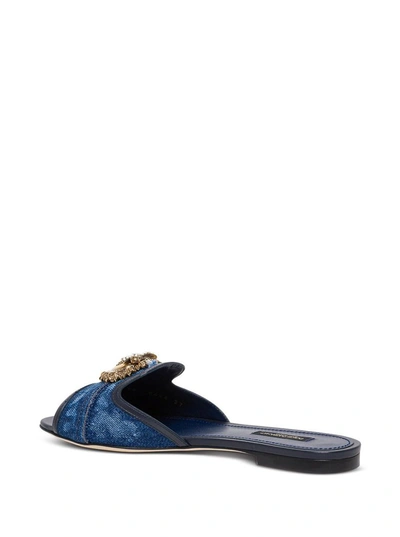 Shop Dolce & Gabbana Devotion Denim Flat Sandals In Blue
