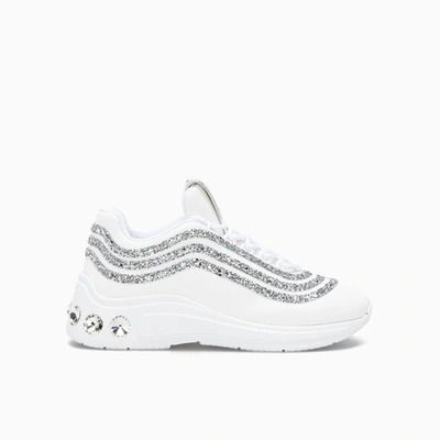 Shop Miu Miu Glitter Embellished Sneakers In White