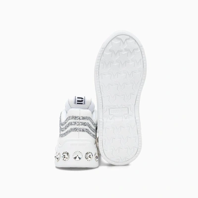Shop Miu Miu Glitter Embellished Sneakers In White