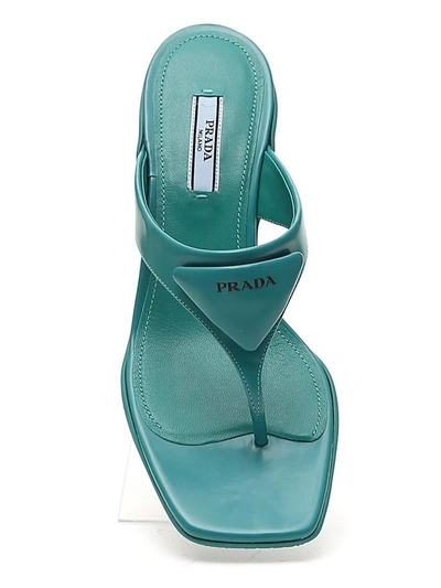 Shop Prada Logo Plaque Thong Sandals In Green