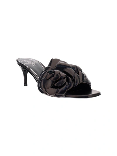 Shop Valentino Rose Appliqué Slide Sandals In Black