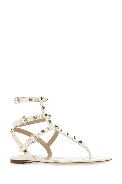 Shop Valentino Garavani Rockstud Flat Sandals In White