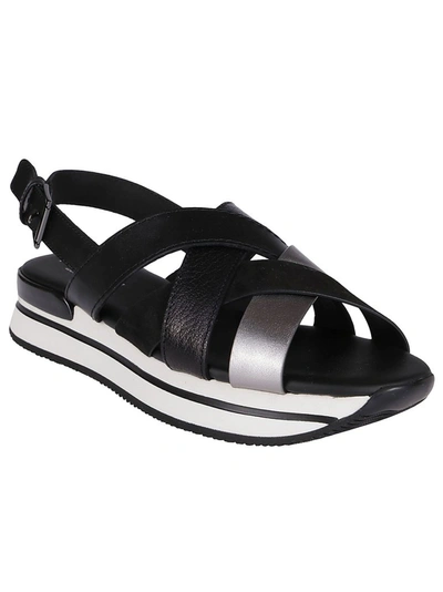 Shop Hogan H222 Crossover Sandals In Black
