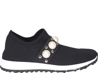 Shop Jimmy Choo Verona Pearl Embellished Sneakers In Black