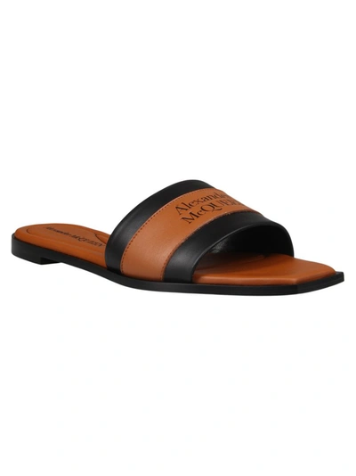 Shop Alexander Mcqueen Logo Signature Slide Sandals In Brown