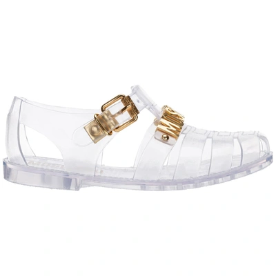 Shop Moschino Logo Plaque Jelly Sandals In Transparent