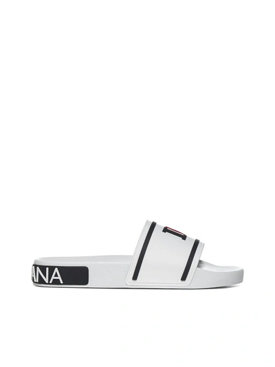 Shop Dolce & Gabbana Logo Slide Sandals In White