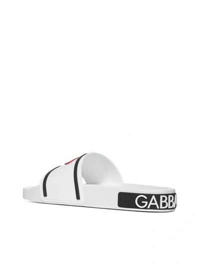 Shop Dolce & Gabbana Logo Slide Sandals In White