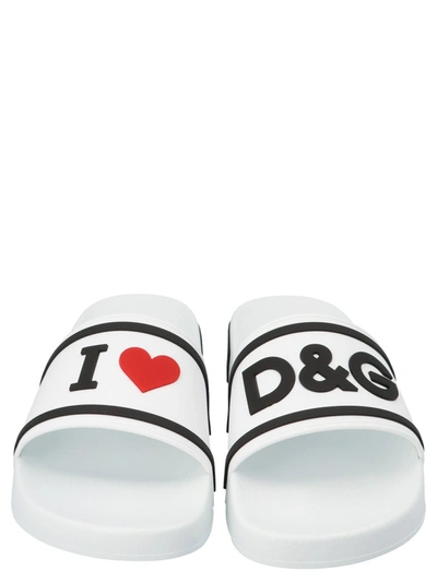 Shop Dolce & Gabbana Logo Slide Sandals In White