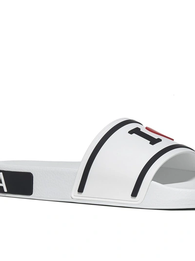 Shop Dolce & Gabbana Logo Slide Sandals In White