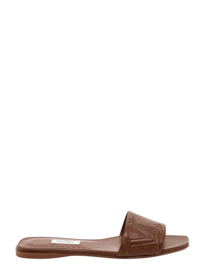 Shop Max Mara Logo Embossed Flat Sandals In Brown