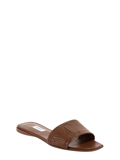 Shop Max Mara Logo Embossed Flat Sandals In Brown