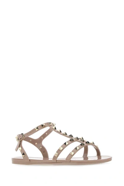 Shop Valentino Garavani Rockstud Strapped Sandals In Beige