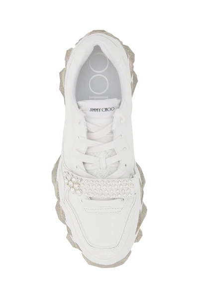 Shop Jimmy Choo Diamond Embellished Strap Sneakers In White