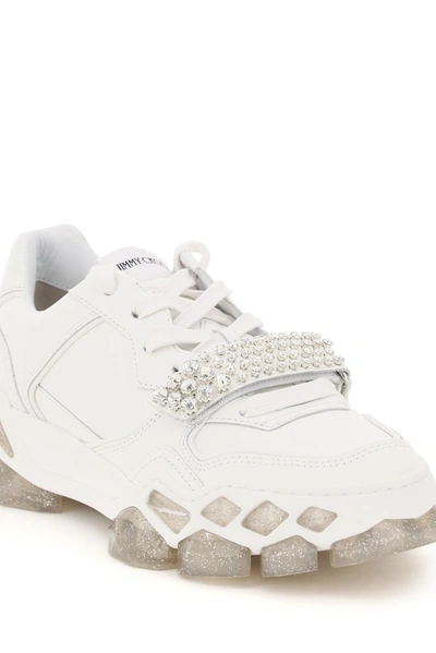 Shop Jimmy Choo Diamond Embellished Strap Sneakers In White