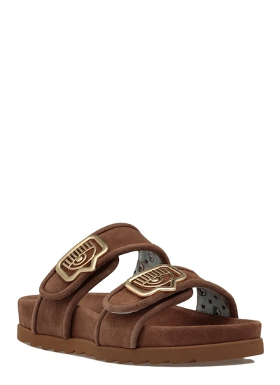 Shop Chiara Ferragni Logo Plaque Sandals In Brown