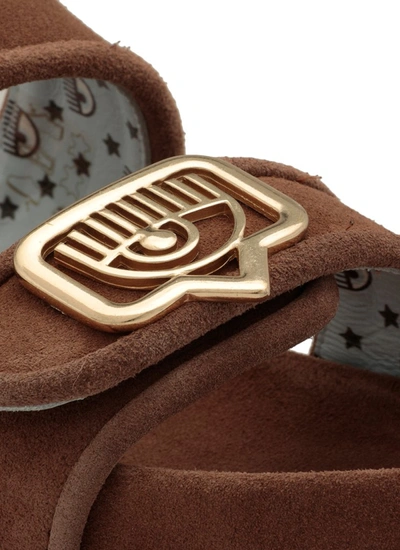Shop Chiara Ferragni Logo Plaque Sandals In Brown
