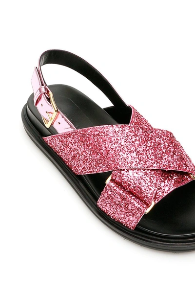 Shop Marni Glittered Fussbett Sandals In Pink