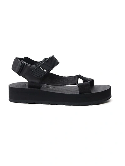 Shop Prada Sporty Band Strap Sandals In Black