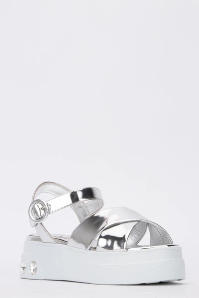 Shop Miu Miu Crystal Embellished Platform Sandals In Silver