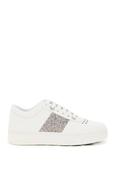 Shop Jimmy Choo Hawaii Glitter Detail Sneakers In White