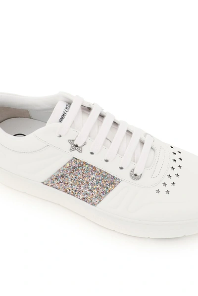 Shop Jimmy Choo Hawaii Glitter Detail Sneakers In White