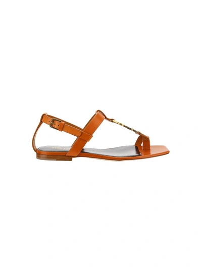 Shop Saint Laurent Cassandra Thong Sandals In Brown