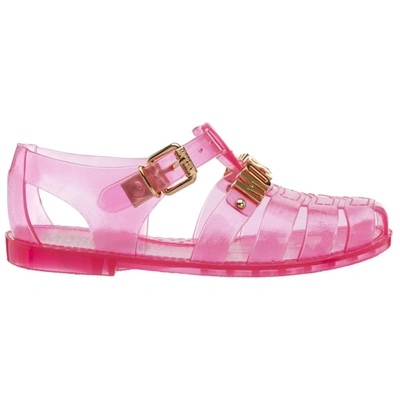 Shop Moschino Logo Plaque Jelly Sandals In Pink
