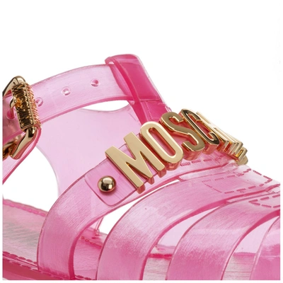 Shop Moschino Logo Plaque Jelly Sandals In Pink