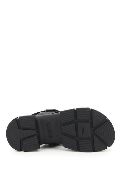 Shop Ganni Logo Patch Sandals In Black