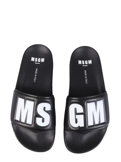 Shop Msgm Logo Printed Slides In Black