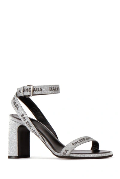 Shop Balenciaga Glittered Logo Sandals In Silver