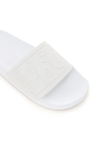 Shop Mm6 Maison Margiela Logo Embossed Slides In White