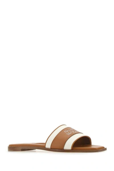 Shop Alexander Mcqueen Logo Band Slides In Brown