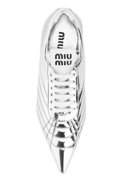 Shop Miu Miu Kitten Heel Sneakers In Silver
