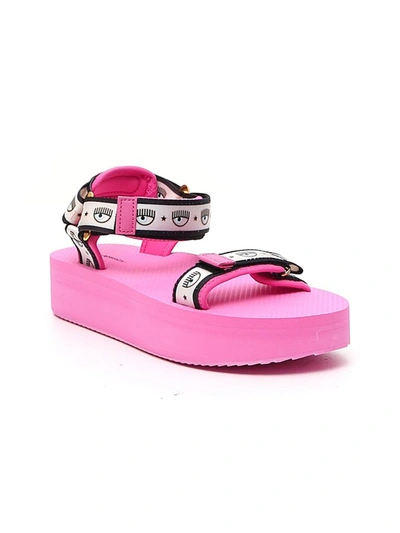 Shop Chiara Ferragni Logomania Platform Sandals In Pink