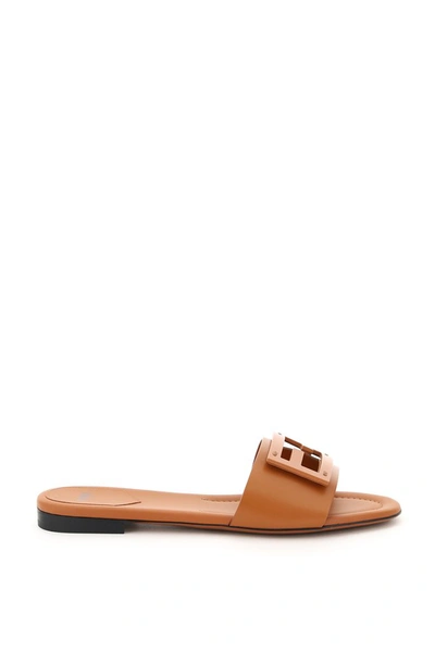 Shop Fendi Ff Logo Plaque Open Toe Sandals In Brown