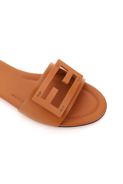 Shop Fendi Ff Logo Plaque Open Toe Sandals In Brown