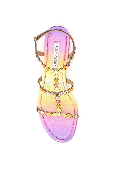 Shop Aquazzura Tequila Embellished Flat Sandals In Multi