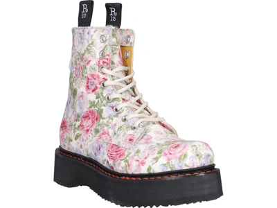 Shop R13 Floral Print Lace Up Boots In White