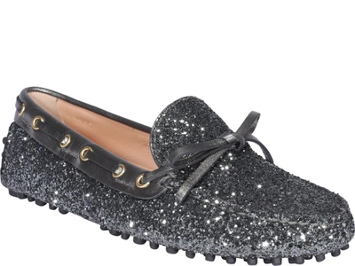 Shop Car Shoe Glittered Loafers In Grey