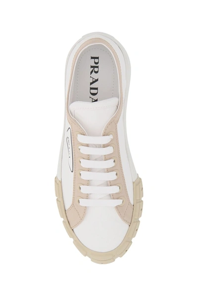 Shop Prada Logo Patch Panelled Sneakers In White